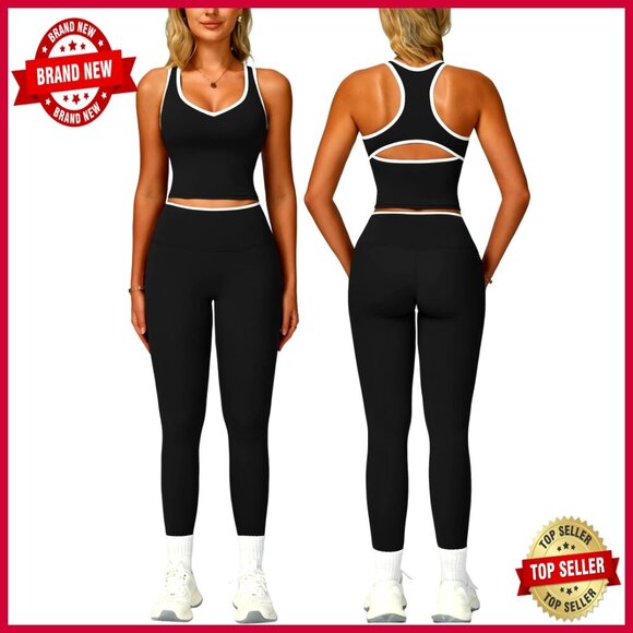 Tops - 2-Piece Workout Set with Racerback Tank and Tummy Control Leggings